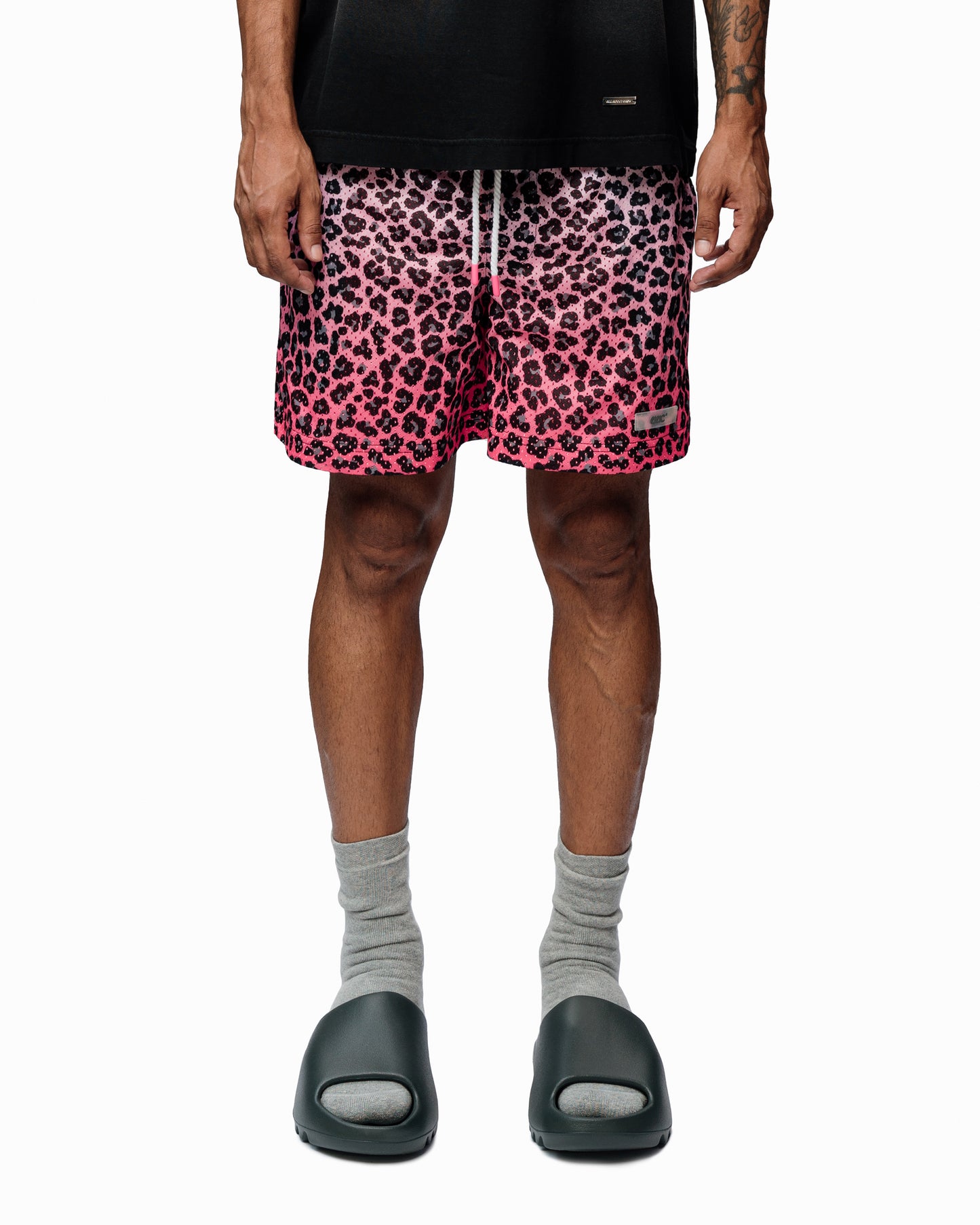 PINK LEOPARD GRADIENT MESH SHORTS