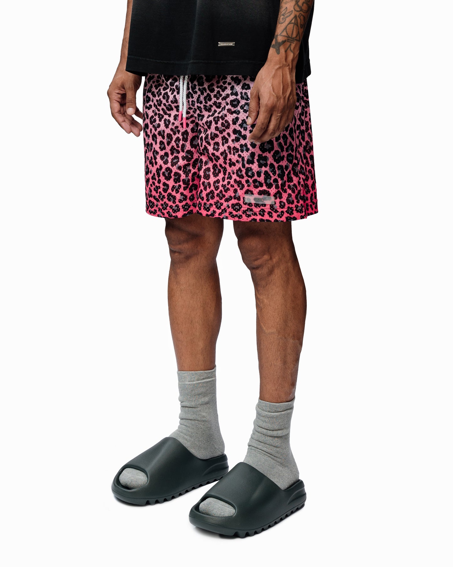 PINK LEOPARD GRADIENT MESH SHORTS