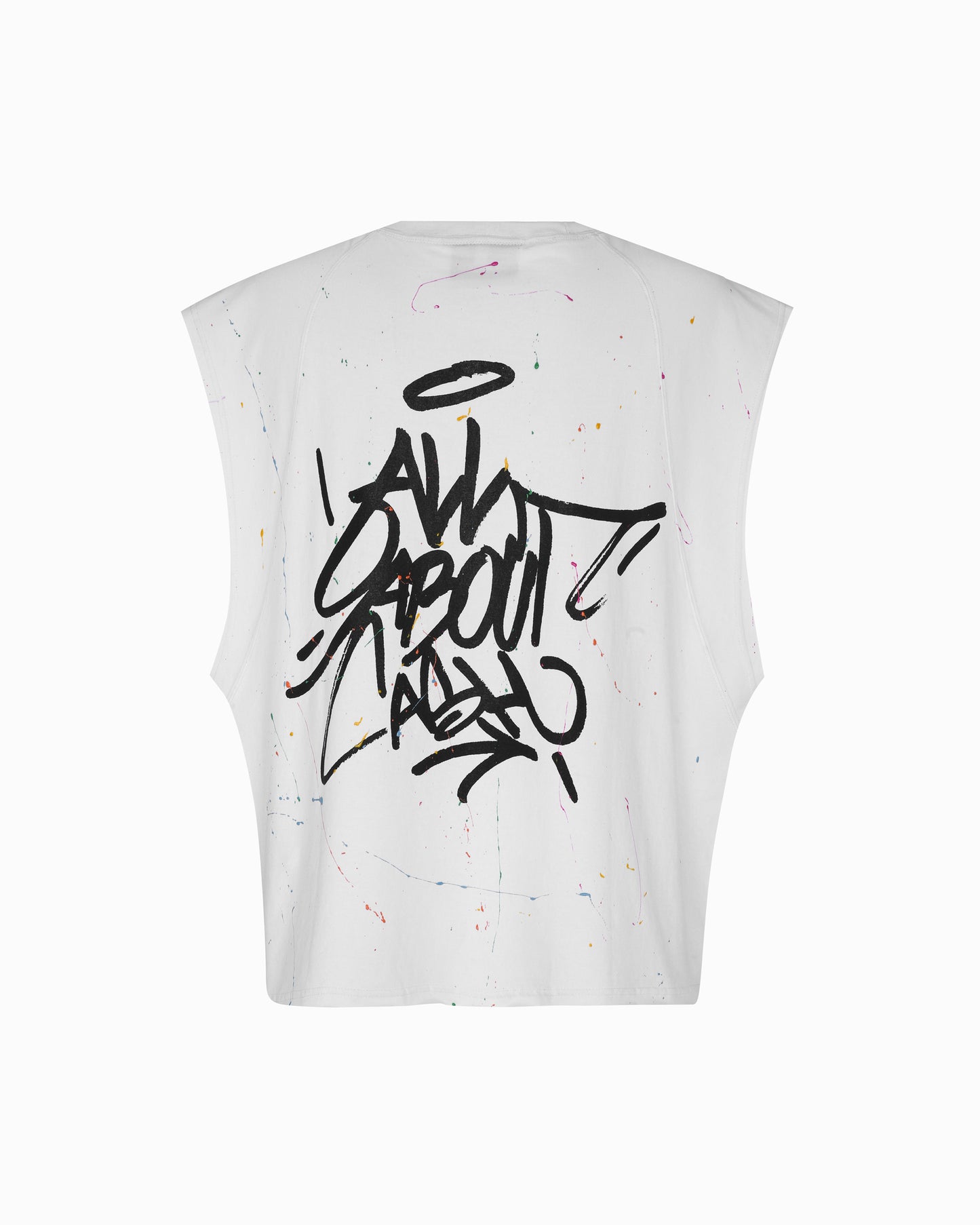 WHITE TAG SLEEVELESS TEE