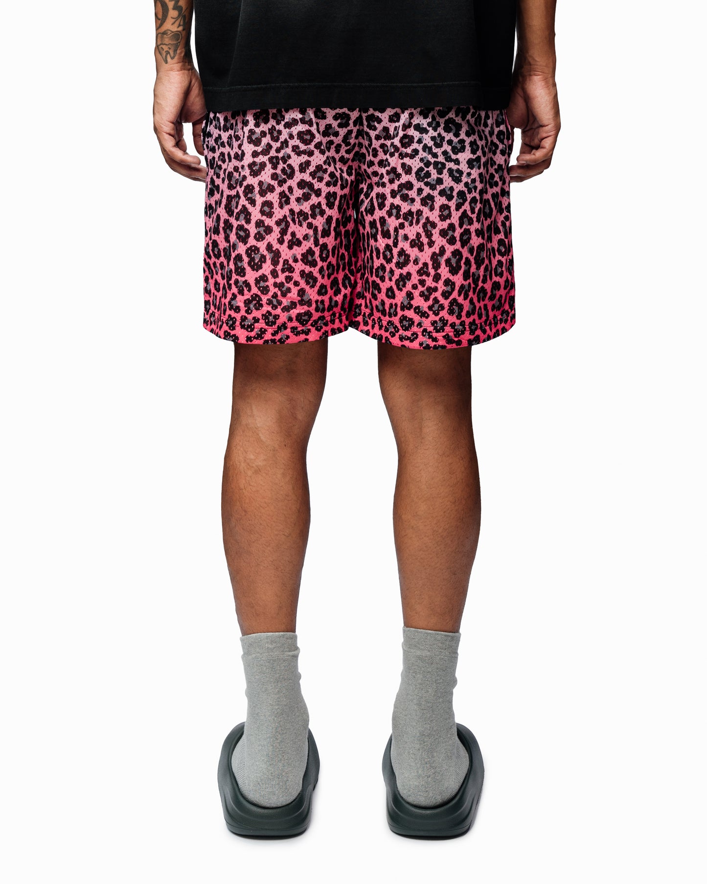 PINK LEOPARD GRADIENT MESH SHORTS