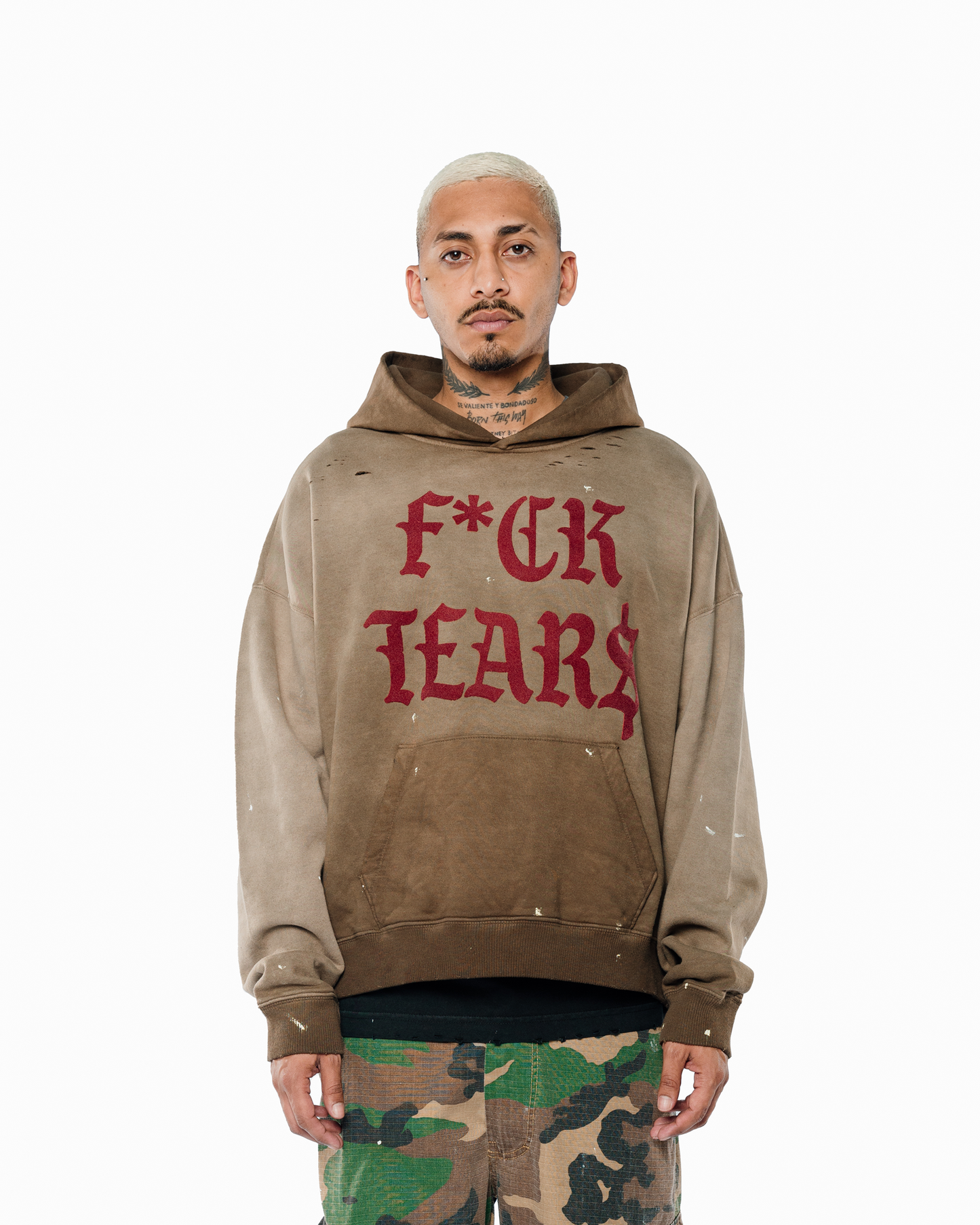 AAC DISTRESSED FK TEARS GREEN HOODIE